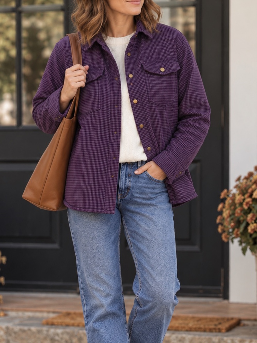 L.L.Bean Purple Gingham Plaid Quilted Shirt Jacket Shacket Insulated Cotton M